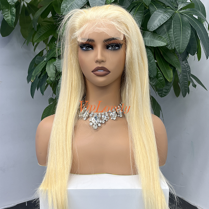 #613 Blonde European Raw Human Hair HD 5×5 closure wig Straight